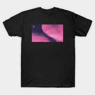 Pink Clouds in Nighttime - Crescent Moon T-Shirt